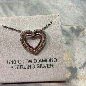 Silver Heart Necklace with Diamonds